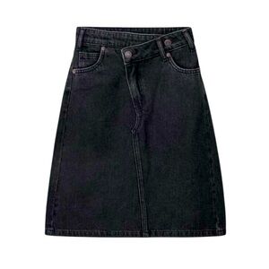 New Zara Black Denim Crossover Button Fly Fall Modern Western Skirt S Cowgirl